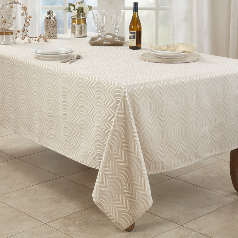 Beige Jacquard Design 72" x 140" Tablecloth