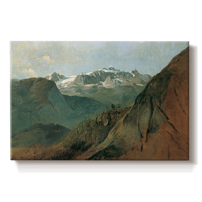 Paysage alpin avec un sommet enneigé (Le Dachstein) -Fryrich Gauermann-Toile tendue avec châssis-c. Milieu du 19e siècle