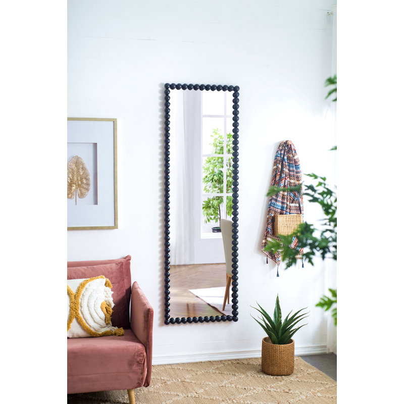 Miroir pleine longueur 23 po x 72 po avec cadre perlé en métal, miroir rectangulaire surdimensionné pour le salon, noir