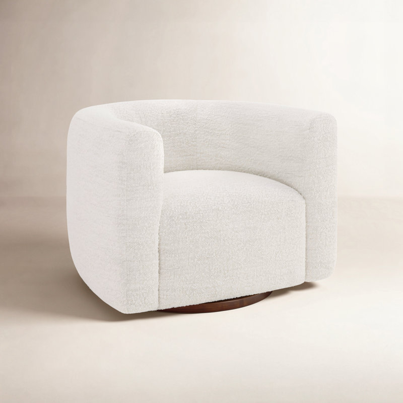 Becki Owens for Joss & Main Upholstered Swivel Barrel Chair, Merino Pearl Performance Boucle