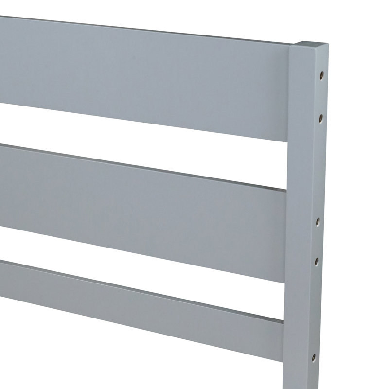 Lit plateforme simple en bois avec tête et pied de lit, Gris