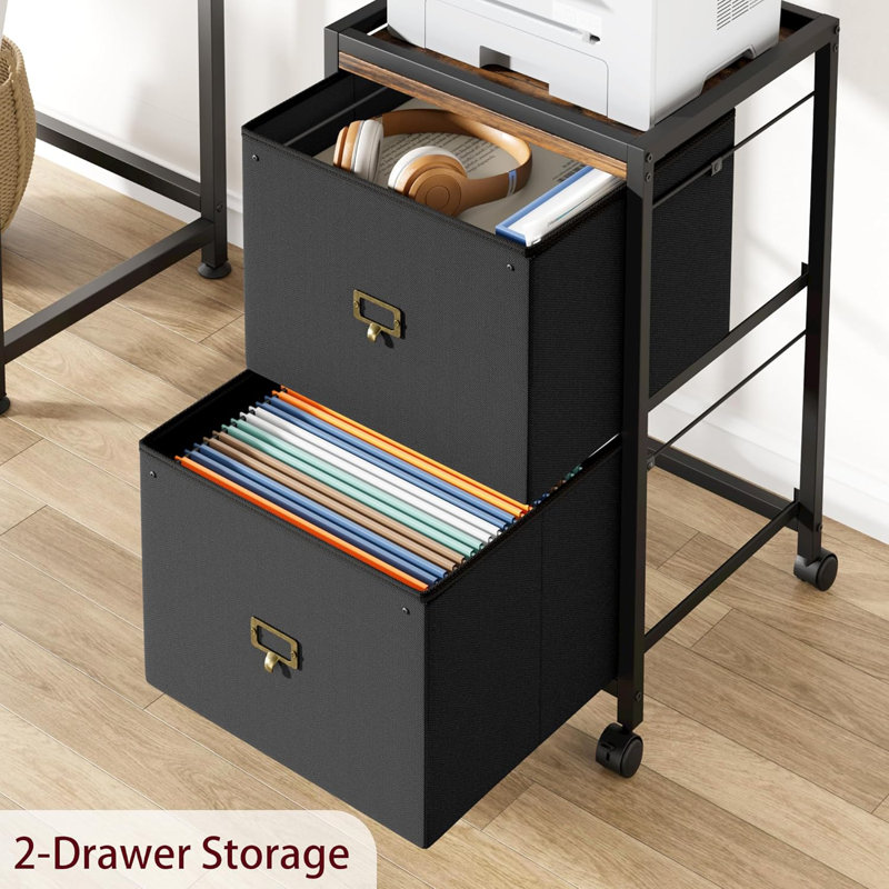 Compact 2-Drawer Mobile File Cabinet – Stylish Fabric Organizer with Wheels for Home Office, Fits Letter and A4 Documents