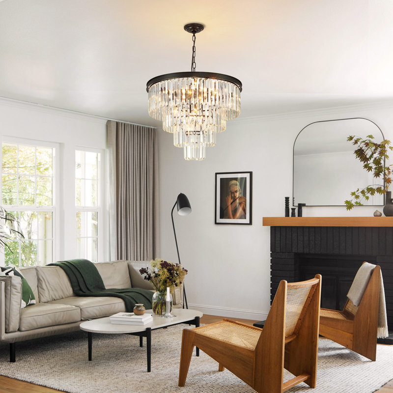 Lustre en cristal Makinlee, H 15,74 po x l 23,62 po x P 23,62 po, 11 lumières, Noir mat