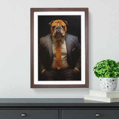 British Bulldog in a Suit Painting - Framed Print