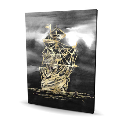 Voile, petit bateau, illustration, or, bateau côtier, décoration sur toile