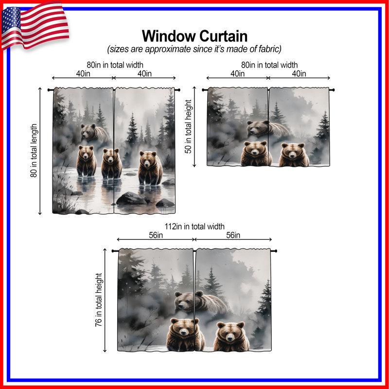Rideaux obscurcissant Bears In Forest River, 40 po x 80 po - 2 panneaux, Obscurcissement de chambre