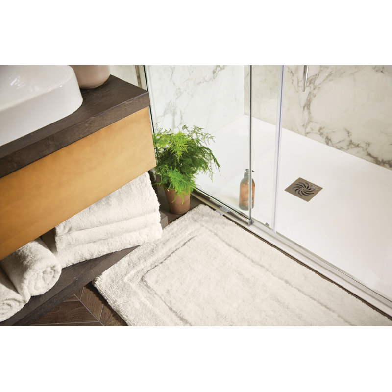 Dithusan Border Bamboo Bath Mat, White, 100cm L x 60cm W