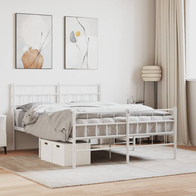 Structure de lit en métal Danzell, robuste, sans matelas, Blanc, 73.6" x 81.5"