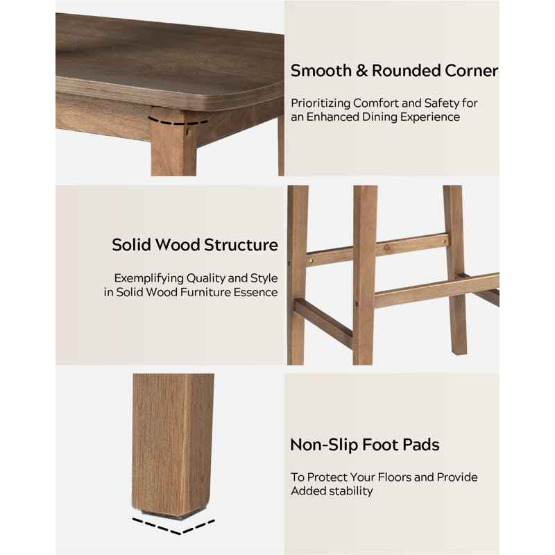 Tabouret de comptoir en bois massif avec repose-pieds, Marron foncé, 2