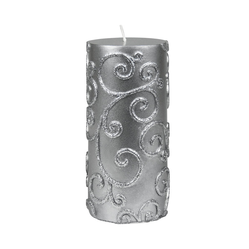 Bougie cylindrique sans parfum à volute, H 6 po x D 3 po, Argent, Ensemble de 12