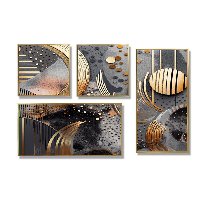 Doux couleurs marbrées abstraites III - Art mural grand marbre abstrait 4 pièces, Reproduction encadrée sans passe-partout
