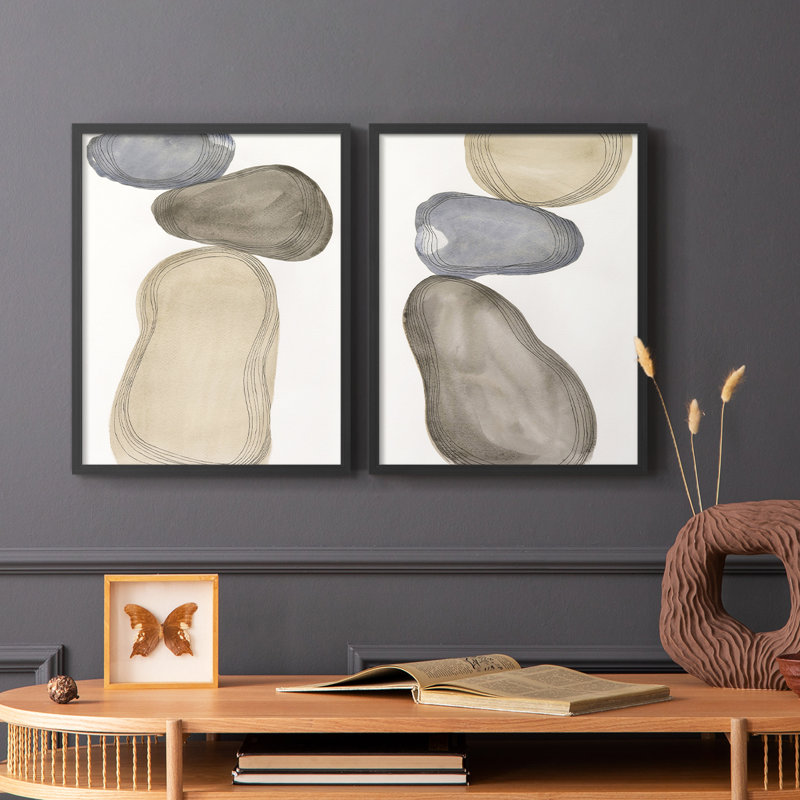 «River Rocks Contour I», reproduction encadrée de qualité supérieure - prête à être accrochée - aucun clou requis - aucun clou requis