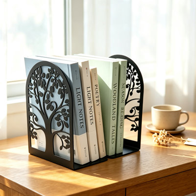 Tree Design Metal Bookends for Shelves, Set of 2, 6.8" x 4.9" x 3.85"