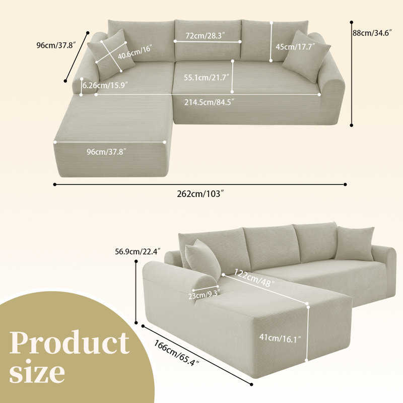 Canapé modulaire en forme de L Boneless, Beige