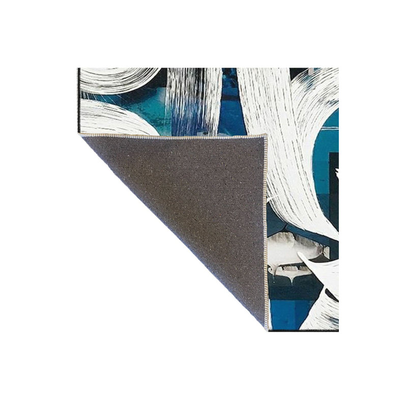 Tapis décoratif moderne bleu et crème lavable à la machine, Rectangle 3 pi 11 po x 5 pi 11 po