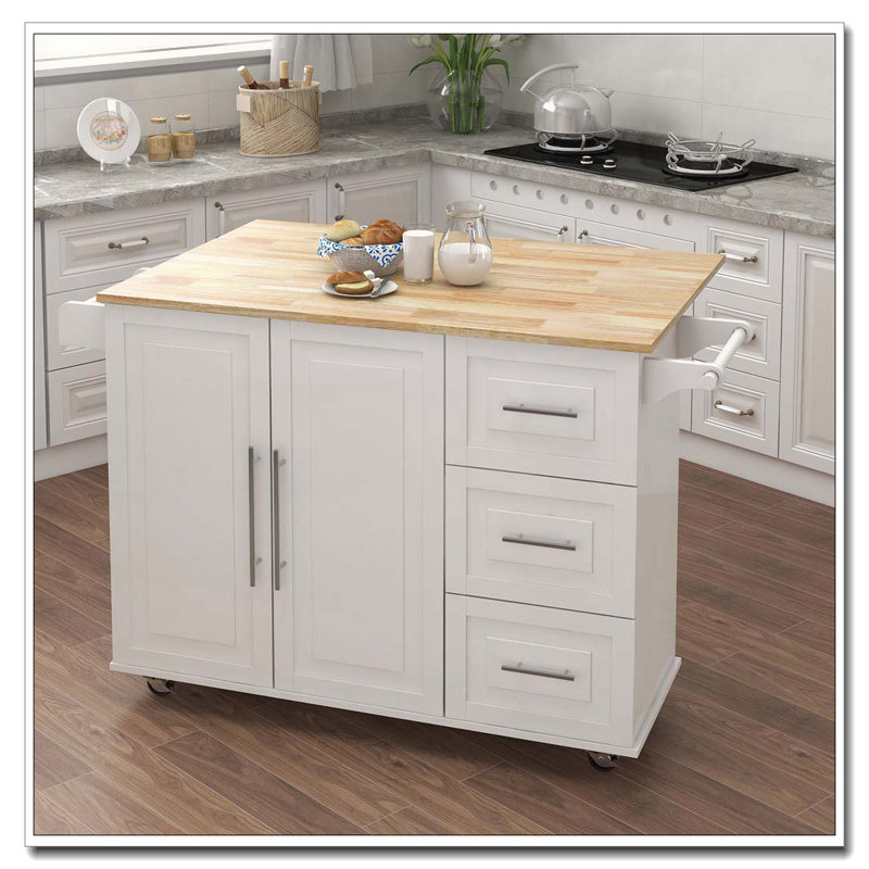 Kitchen Island with Extensible Solid Wood Top