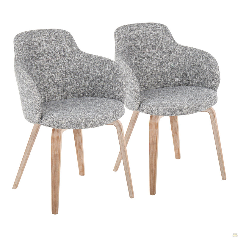 Chaise de salle à manger / d'appoint contemporaine en bois blanchi et tissu gris foncé - ensemble de 2
