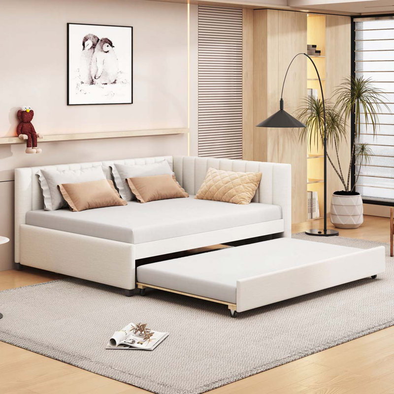 Lit de jour rembourré avec couchette, Beige