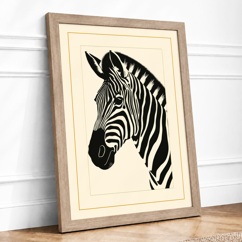 Zebra in Profile Minimalist - Framed Print, A3 - 42.0 x 29.7 cm, Oak