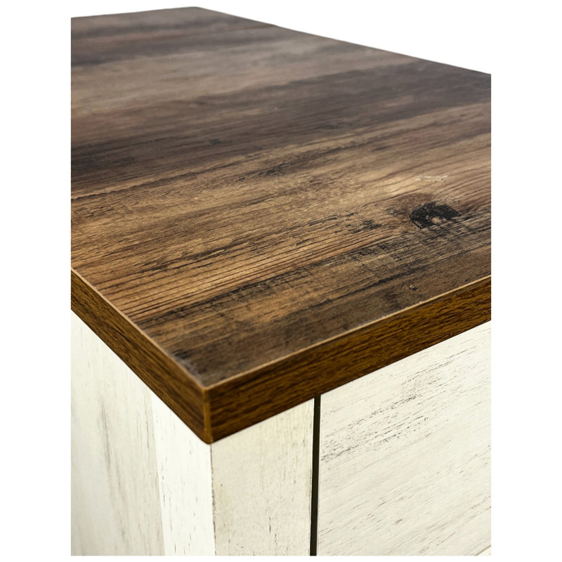 Night Stand With Ports - Brown And White Drawer Barn Door Cabinet For Bedroom End Table Charging Spacious