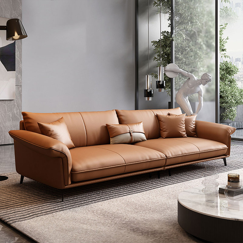 Coussin modulaire en cuir véritable, Orange, H 34,65 po x l 94,49 po x P 38,58 po, 3