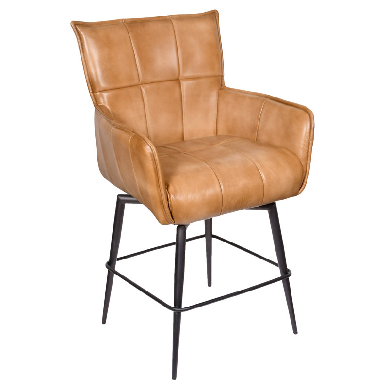 Gabriel Genuine Leather Counter Swivel Chair In Caramel