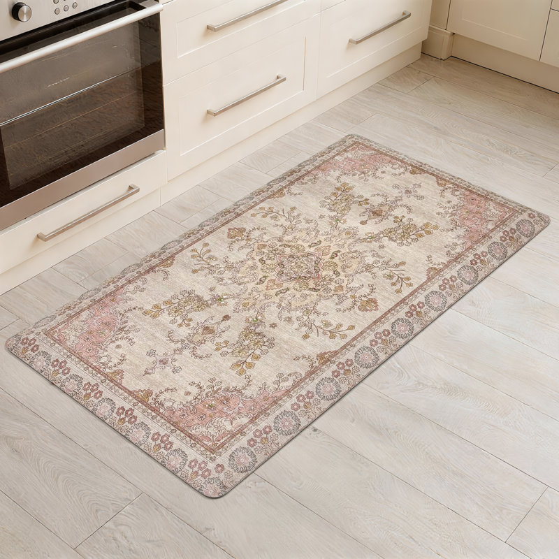 Waterproof High Density Foam Kitchen Rug, 39"L x 20"W, Yellow Persian