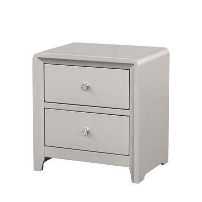 Table de chevet 2 tiroirs à finition champagne avec quincaillerie en nickel brossé et glissière centrale en métal pour les chambres à coucher modernes
