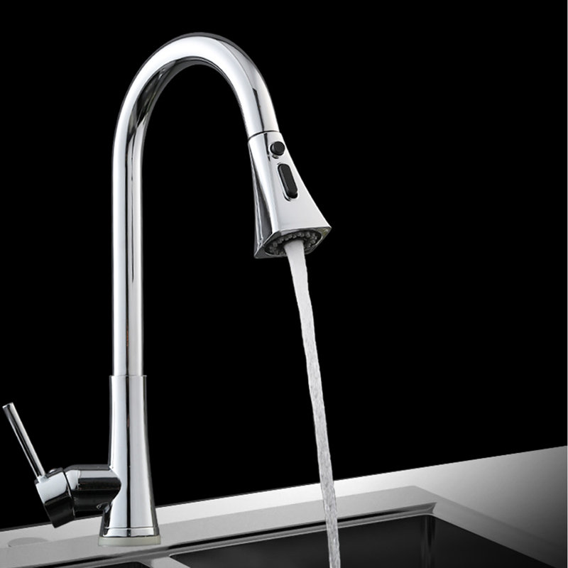 Robinet de cuisine à poignée simple rétractable, Nickel brossé