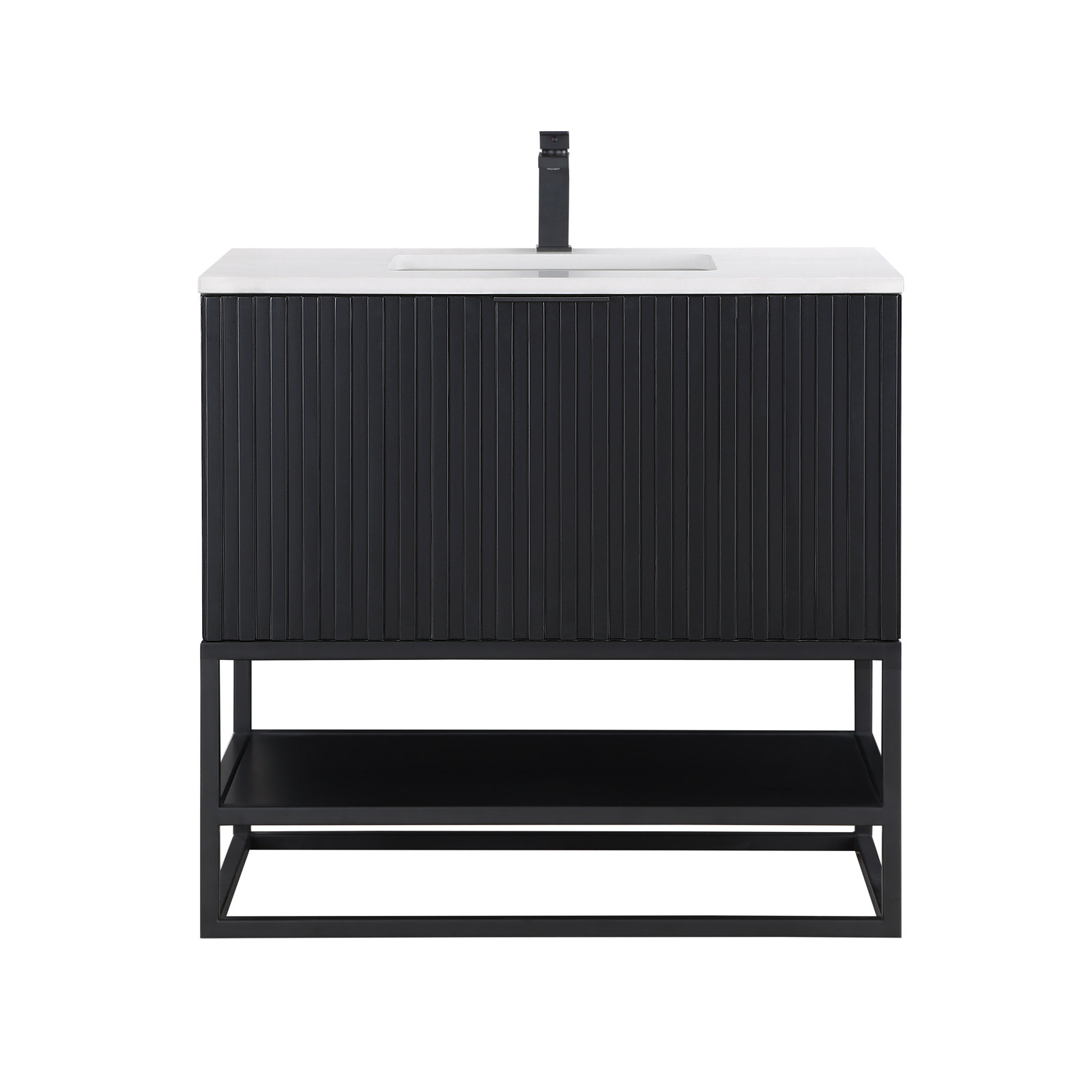 Terra 36'' Single Bathroom Vanity, Midnight Black, Matte Black, Calacatta Quartz/Widespread Faucet Mount