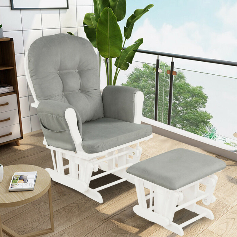 Bahrudin Upholstered Glider, Light Gray, White