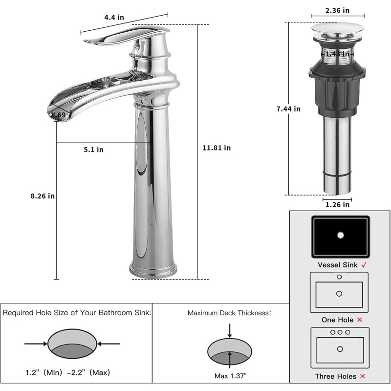 Single-handle Bathroom Faucet with Drain Assembly, Polished Chrome