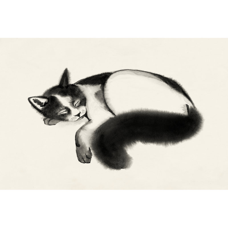Cat Laze I - Wrapped Canvas Painting, 81 cm H x 122 cm W, Black Floater Frame