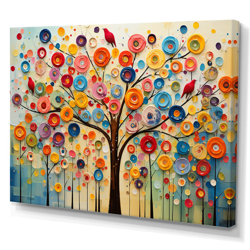 Arbre abstrait coloré 3 - Art mural africain, Toile tendue, H 24 po x l 32 po x P 1 po