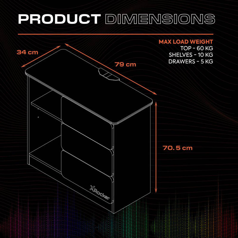 X Rocker Carbon-Tek LED Chest of 3 Drawers - White RGB, White/Black