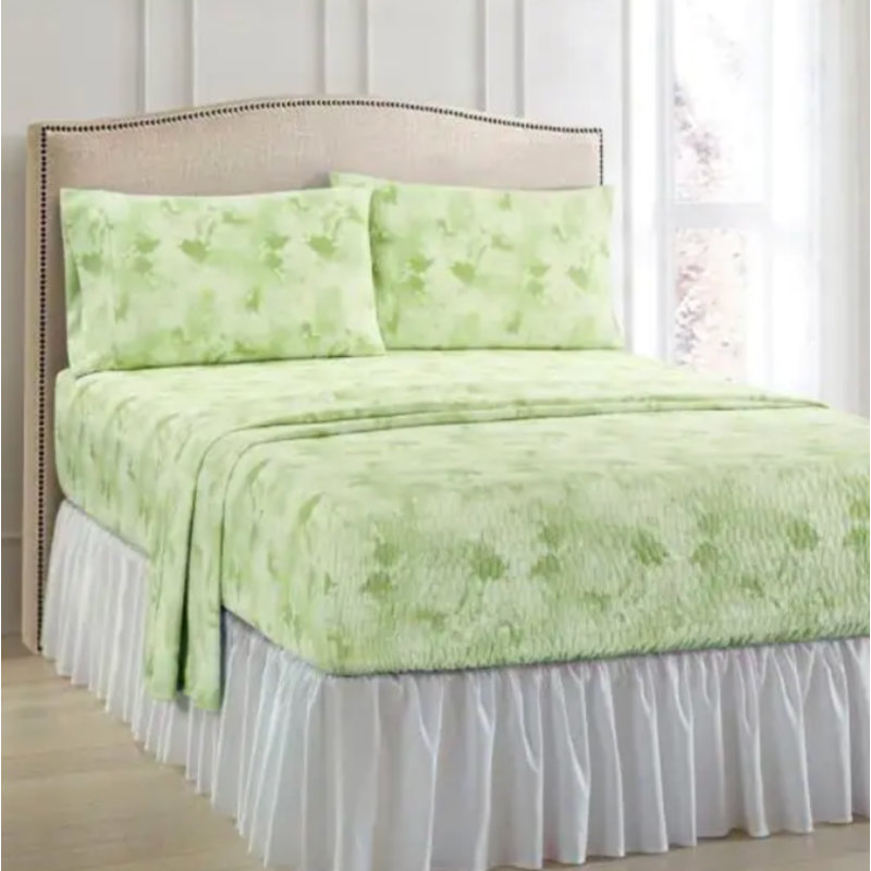 Ensemble de draps anti-froissement en microfibre douce aquarelle BedTite, Ensemble de draps pour très grand lit avec 2 taie