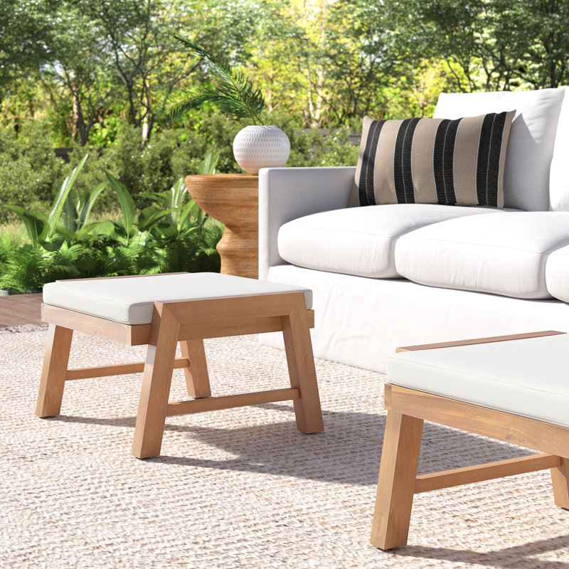 Repose-pieds d'extérieur avec coussin Ashveer, Crème, Patine brune