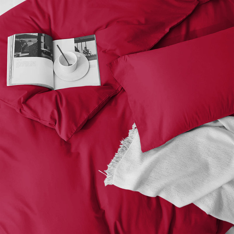  Ensemble de housse de couette réversible en microfibre ultra-douce 200 TC avec taies d'oreiller, Rouge