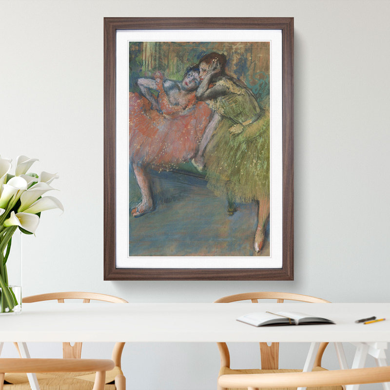 Ballet Ballerina Dancers in Pink and Green by Edgar Degas - Picture Frame Painting, Walnut Framed, 48cm H x 36cm W x 2cm D
