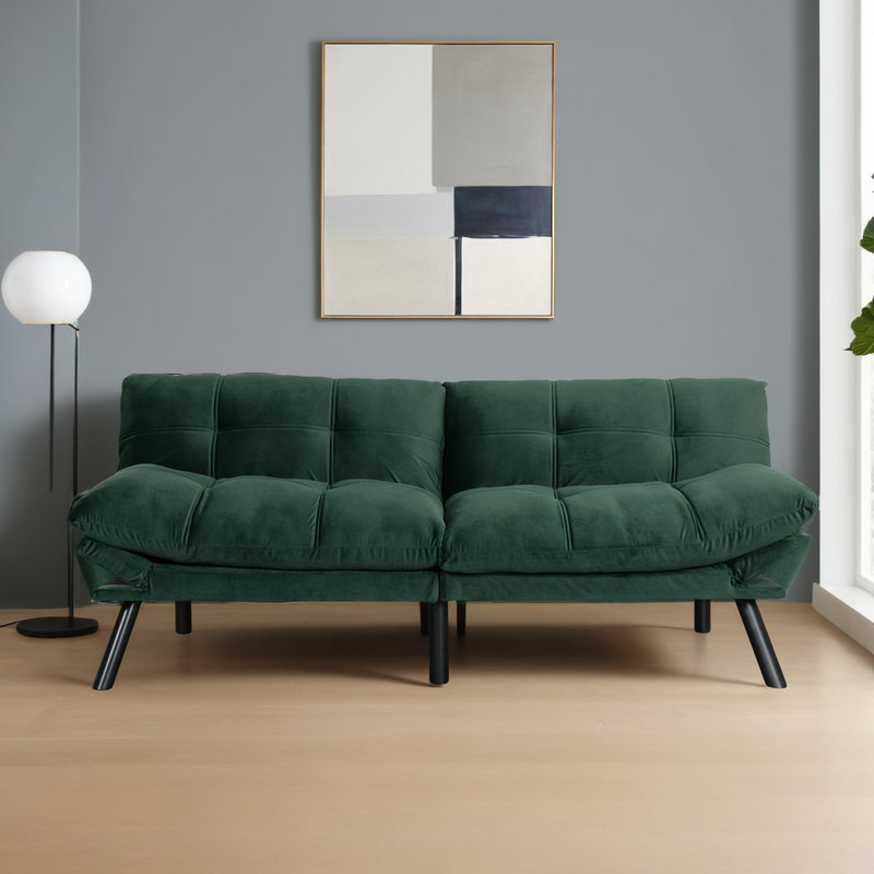 Modern Convertible Futon Sofa Bed With Memory Foam Mattress – Adjustable Backrest & Armrests, Space-Saving Sleeper Loveseat For Living Room