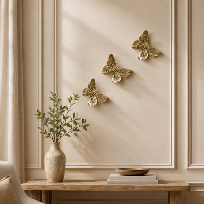 Ensemble de 3 décorations murales papillon, art mural en résine cuivre antique