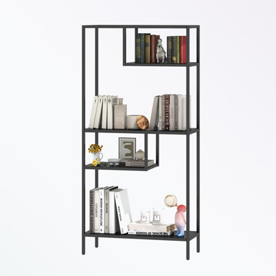 Tall bookcase with 4 open Compartments and Metal Legs