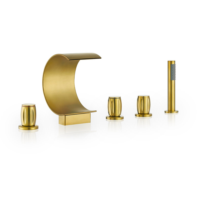 Brushed Gold Stainless Steel Waterfall Tub Faucet Set