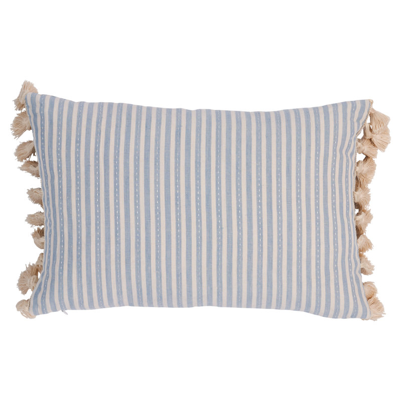 Mathis Ticking Stripe Pillow, Sky, 16" x 12"