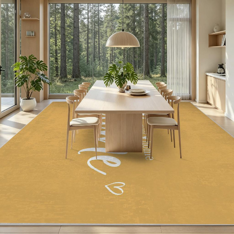 Tapis jaune à motif de lettres douces lavable à la machine Home, Rectangle 79 po x 118 po