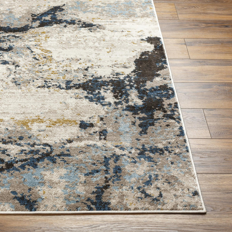 Tapis abstrait gris et denim Pertek Illona, Tapis de couloir 2 pi 7 po x 7 pi 3 po
