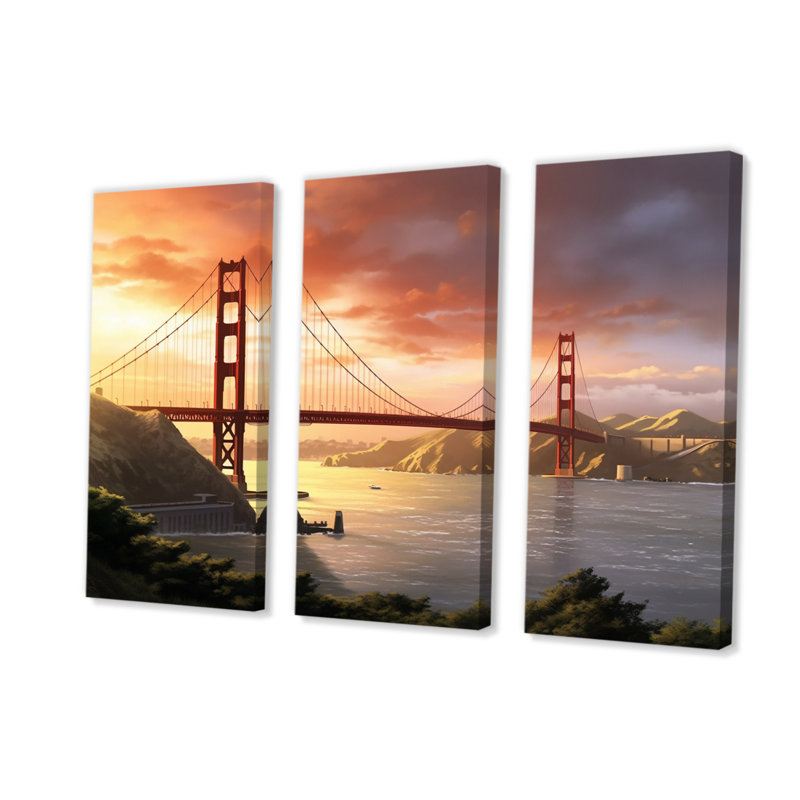 San Francisco Golden Gate Solitude II sur toile, reproduction de 3 pièces, H 32 po x l 48 po x P 1 po