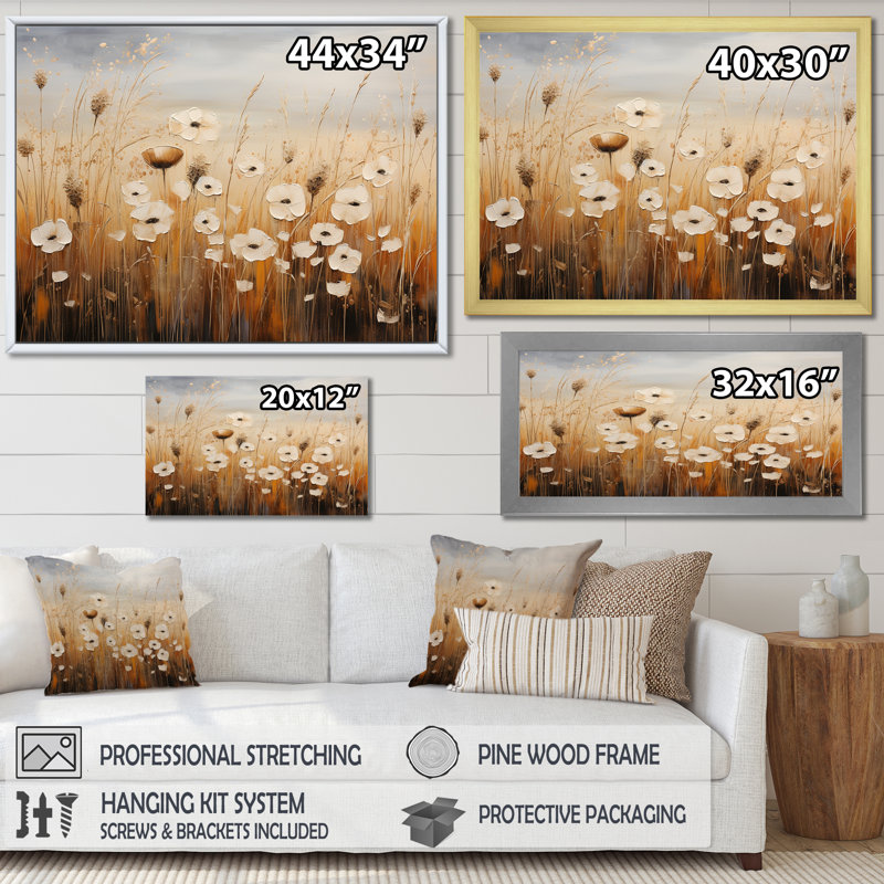 Minimalisme prairie magique I sur toile, Cadre simple argenté, H 34 po x l 44 po x P 1,5 po