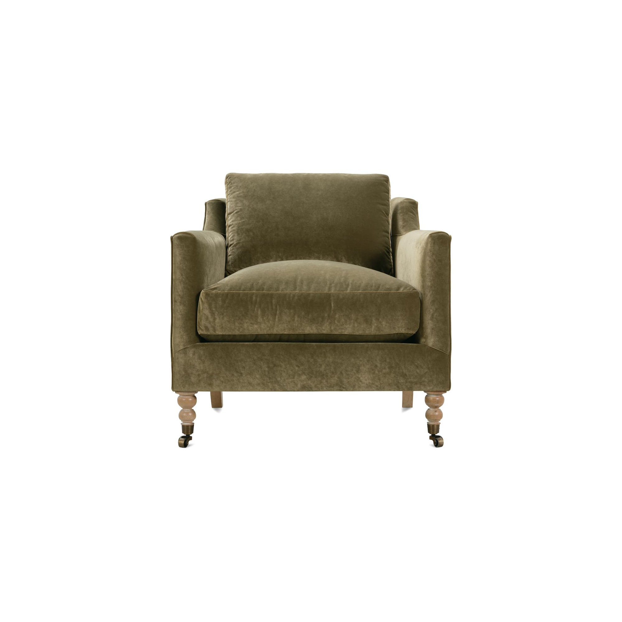 Madeline 33" W Armchair, Washed Oak, Olive Velvet (13295-13)
