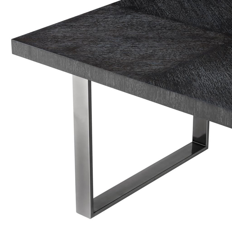Borghese Solid Oak Dining Table, Charcoal Oak/Black Nickel, 43.3071" W x 98.4252" L
